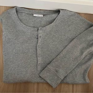 TNA Grey Ribbed Button Henley Long Sleeve Top